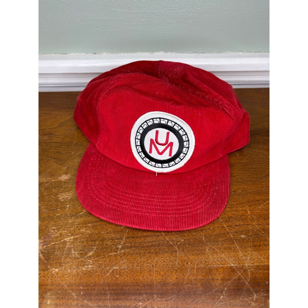 Vintage‎ UM Red Corduroy Snapback Hat Mens Made in USA Retro Cap Adjustable